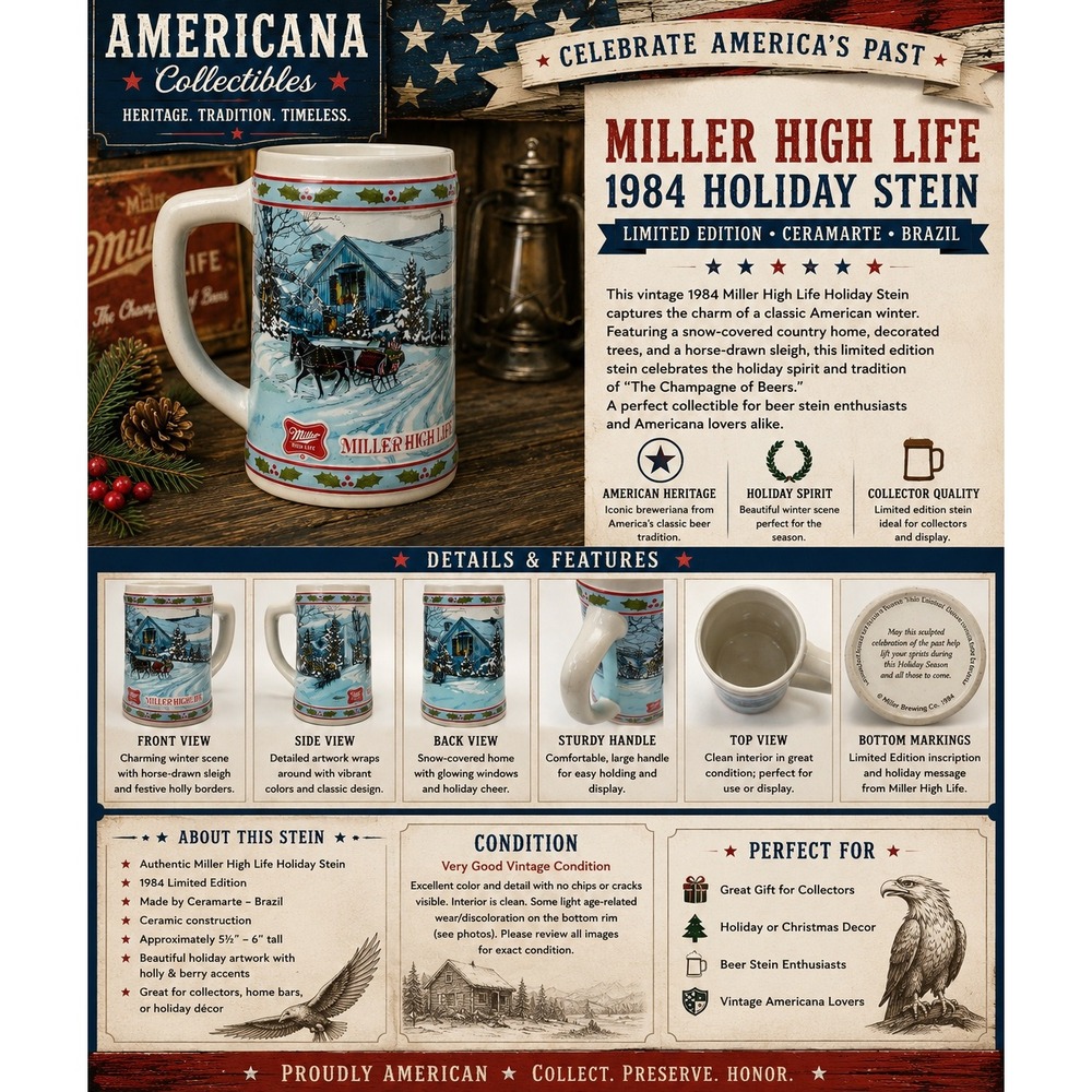 Miller High Life Holiday Beer Stein Ceramarte Brazil Limited Edition Winter Mug